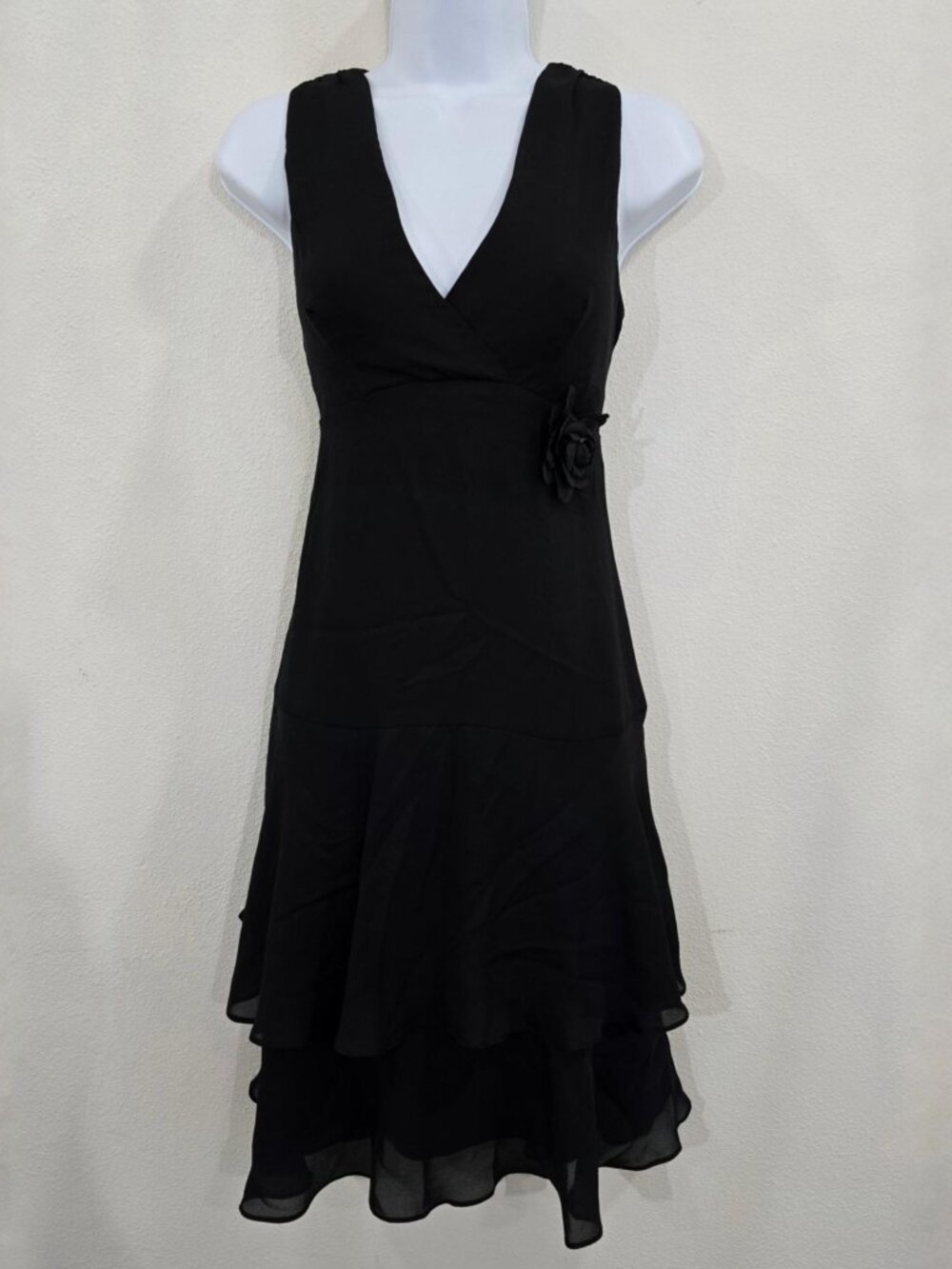 Rabbit Rabbit Rabbit ✦ Sleeveless V-Neck Chiffon Dress ✦ Floral Accent Black 4 - Picture 2 of 12